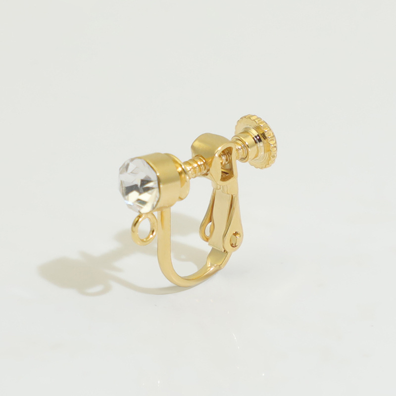 5mm [white] rhinestone screw ear clip/vertical hanging