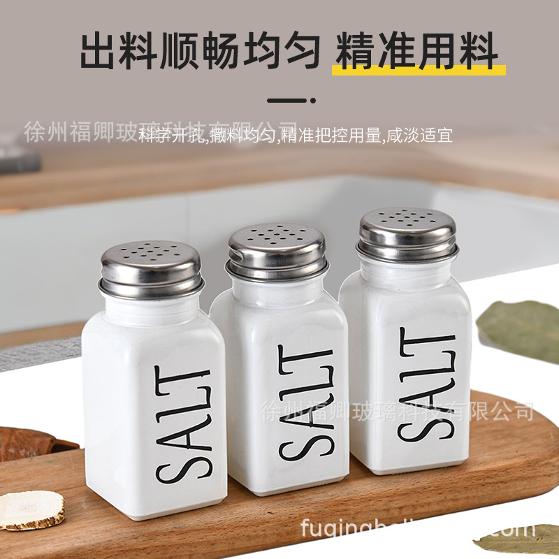 En stock cuadrado condimento botella cocina blanco y negro condimento botella barbacoa condimento botella pimienta y sal MSG sal pimienta botella de vidrio