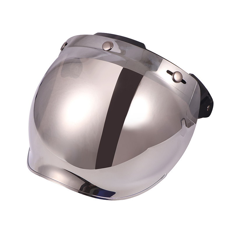 Venta caliente lente del casco de la motocicleta espejo burbuja medio casco retro casco de vuelo lente de tres botones con marco traje