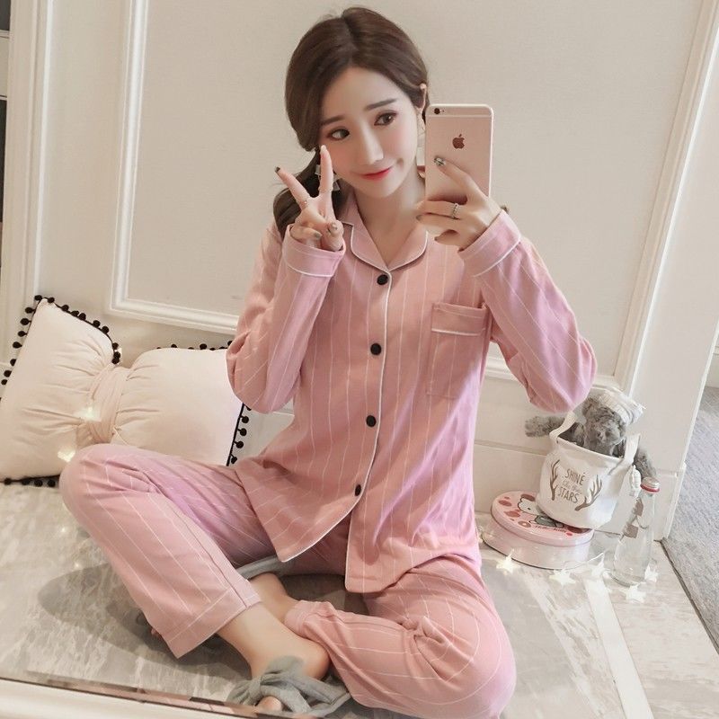 Pijamas de las mujeres de otoño e invierno de manga larga dulce estilo coreano lindo de primavera de las mujeres más el tamaño ropa de confinamiento traje de homewear posparto