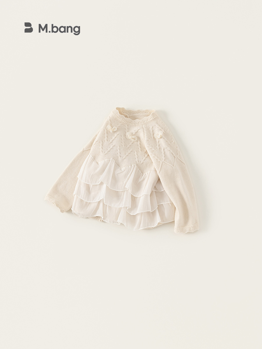 Yoobao ropa infantil suéter de niñas 2026 primavera nuevo niño chaqueta de encaje camisa de punto de punto de bebé