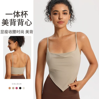 辣妹风运动内衣女速干透气固定杯吊带性感健身上衣裸感瑜伽服背心