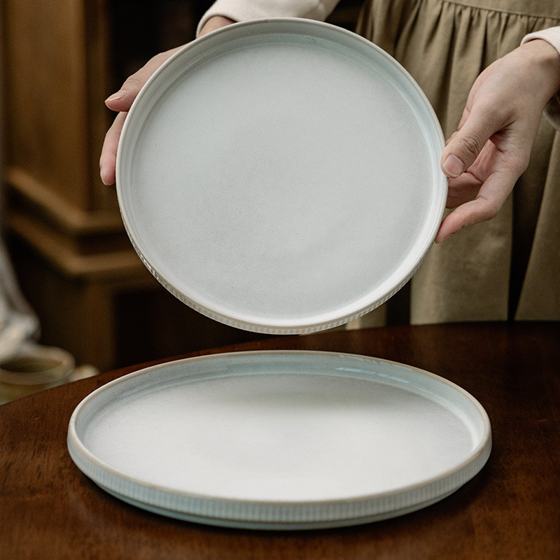 Retro color sólido platos de filete occidentales cubiertos japoneses al por mayor platos de cerámica redondos platos de platos de platos