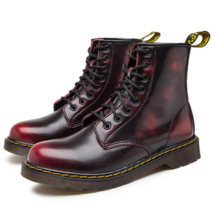 Cross-Border Large Size Boots Autumn and Winter Couple High-Top 8-Hole British Style 6-Hole Black Leather Boots Men's Mid-Top Work Boots