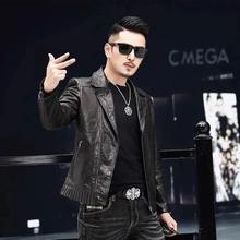 春秋季新款海宁皮衣男机车短款修身韩版西装领皮夹克休闲外套
