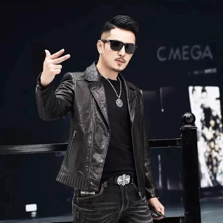 Новая кожаная куртка Haining для мужчин на весну и осень, короткая приталенная куртка в корейском стиле с воротником-стойкой, повседневное кожаное пальто