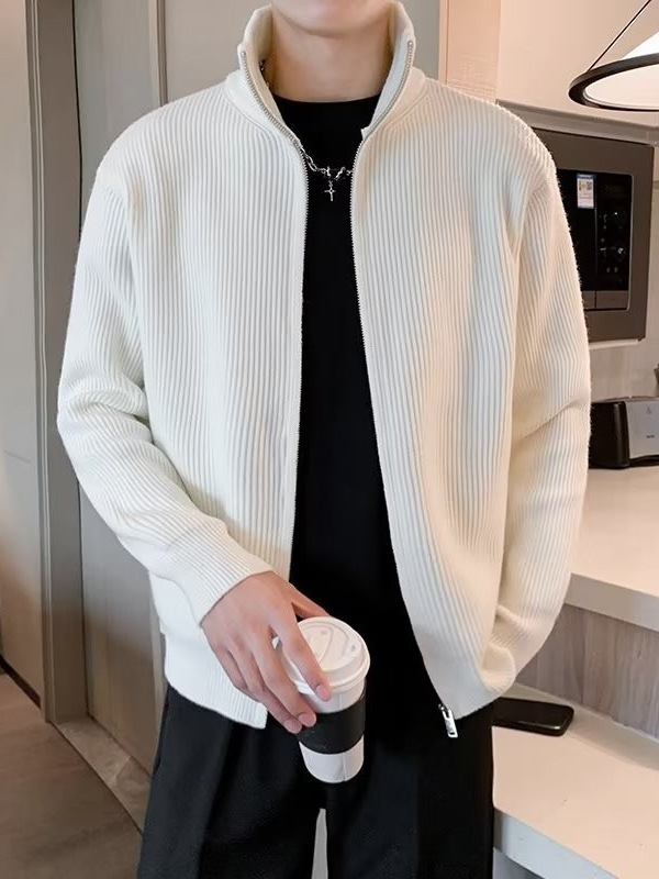 Retro UAZC japonés cuello alto estilo minimal suave y ceroso suéter con cremallera de color sólido cárdigan casual para hombres y mujeres suéter grueso exterior