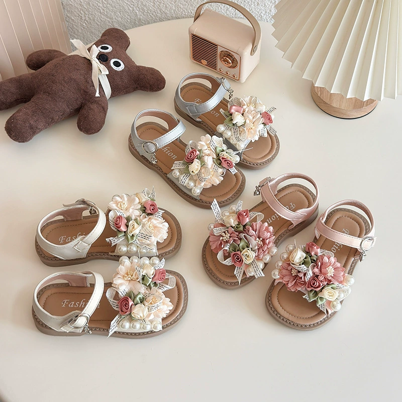 2025 лето новый стиль девушки цветы кружева слово с носком сандалии сладкая девушка повседневная спортивная пляжная обувь