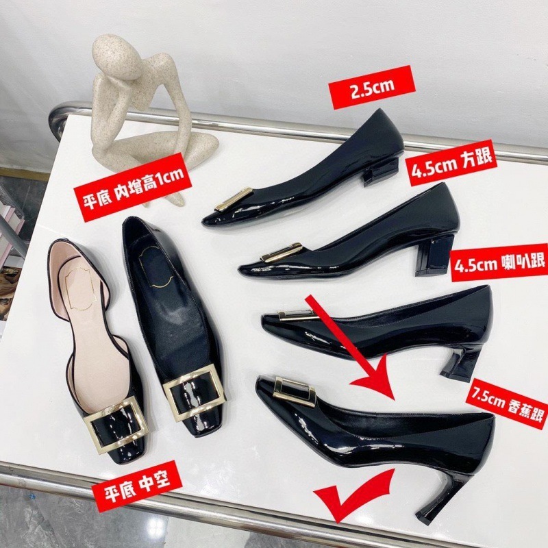 高版本RV方扣高跟鞋女2025新款羊漆皮粗跟中跟百搭方头浅口单鞋女|undefined