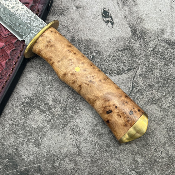 Outdoor hand-held meat knife forging Damascus steel cliffhanger wooden handle camping portable survival fruit knife wholesale