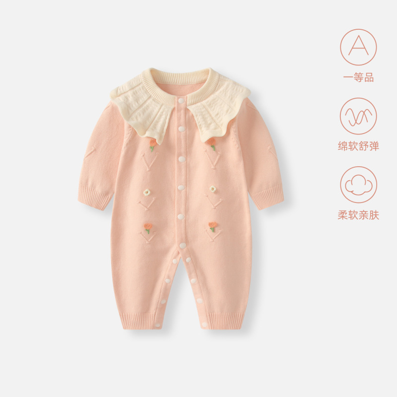 婴儿衣服连体衣秋装小月龄女宝宝满月百天针织毛线哈衣外出服爬服|undefined