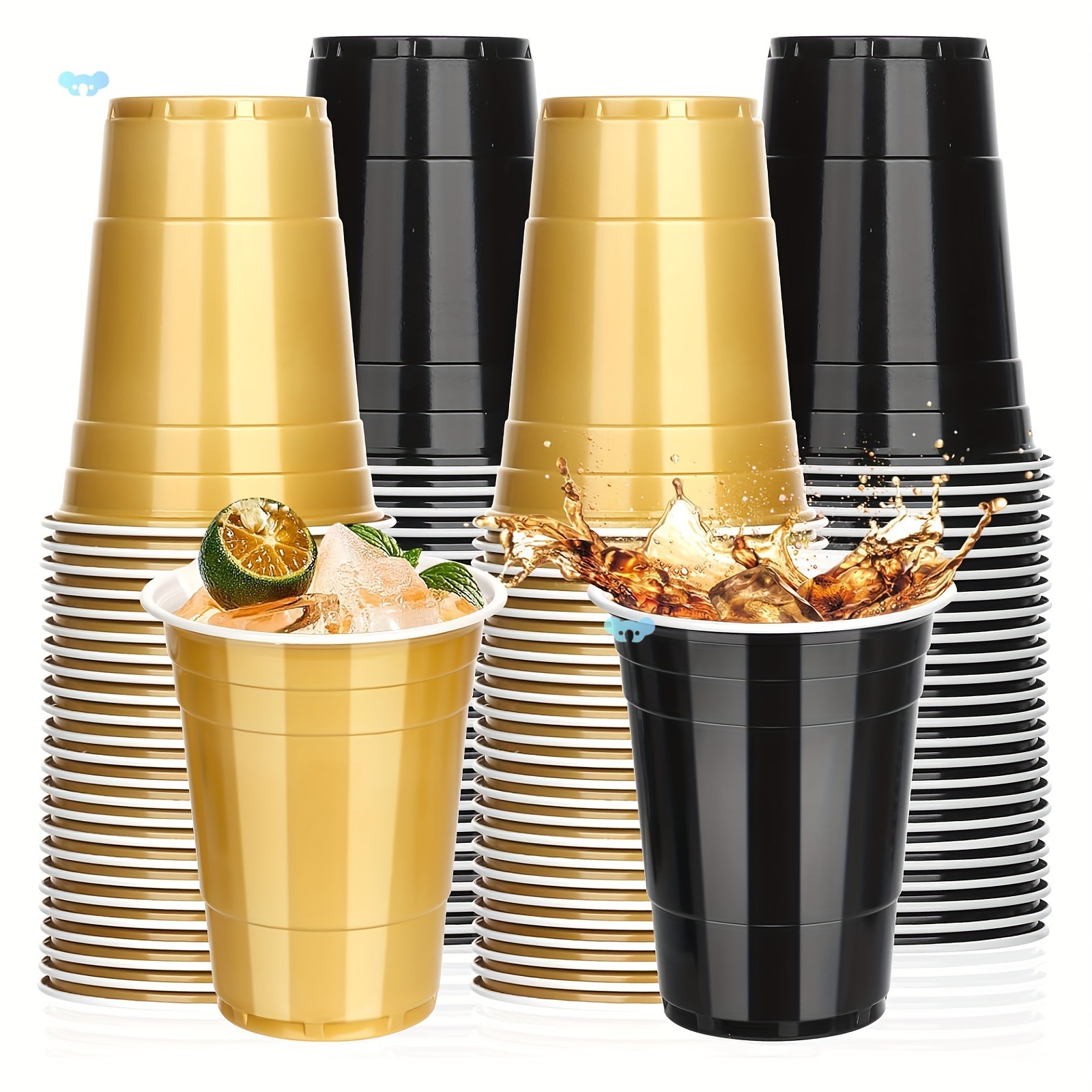 Qara-qızılı plastik pivə stəkanı dəsti, 16 unsiya, partiya üçün