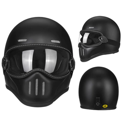 Full-Face Helmet for Men and | Motorcycle Safety Supplies - fiberglass-obsidian-matte-black-transparent-lens-m56-57-head-circumference
