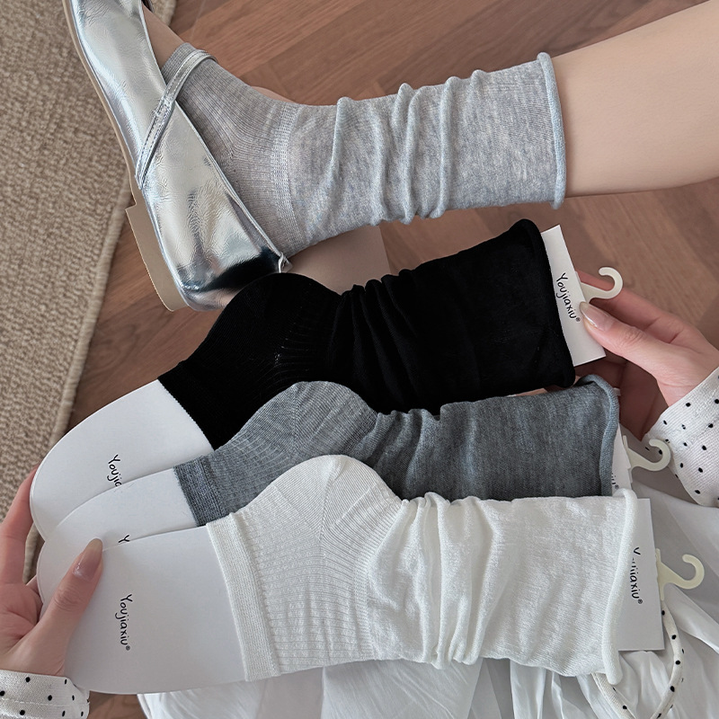 Gray Slouch Socks for Women, Knitted Sock Covers, Summer Thin Long Socks, Footless Leg Warmers, White Calf Socks, Ins Style Gray Slouch Socks for Women, Knitted Sock Covers, Summer Thin Long Socks, Footless Leg Warmers, White Calf Socks, Ins Style