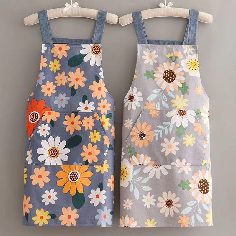 Nueva Flor de cocina Halter delantal ajustable para mujeres verano delgada cintura transpirable impermeable a prueba de aceite al por mayor