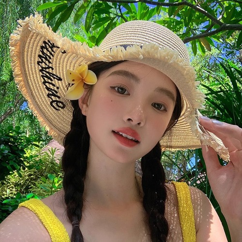 Sun Hat for Beach Vacation with Large Brim, Sunny Hat for Women, 2025 Spring and Summer New Arrival, Sunshade, French Weave Straw Hat, Fashionable