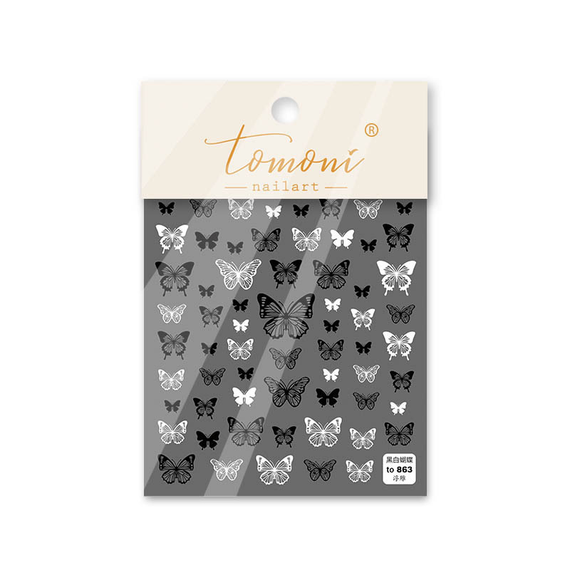 Tomoni en relieve etiqueta engomada del clavo 5d pegatina de uñas negro mariposa encaje vintage pétalo tridimensional adhesivo francés