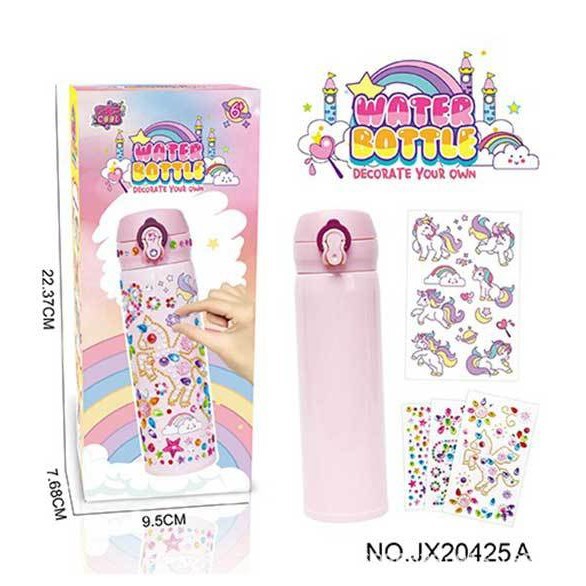 Botella de agua decorativa hecha a mano con diamantes de imitación para niños, éxito de ventas transfronterizo, divertida botella de agua con decoración de grafiti DIY, juguete interactivo para padres e hijos.