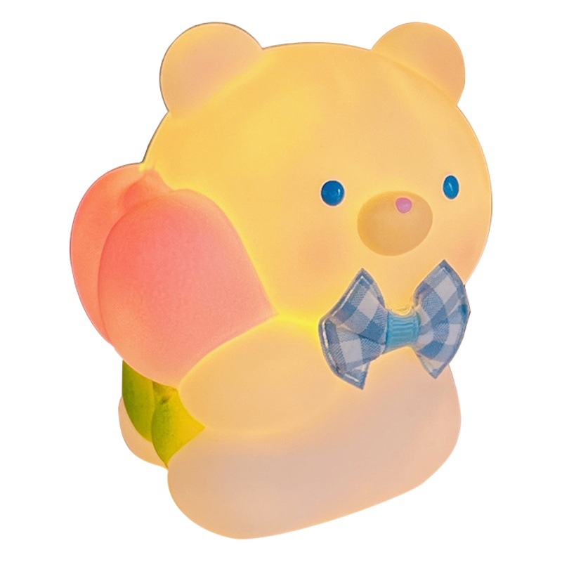 Luz de noche dulce lindo ojo protección dormir luz dormitorio sueño Luz Batería lindo melocotón oso lámpara de mesa