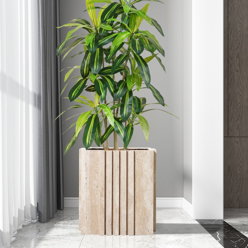 Yellow travertine flower pot, square French medieval style marble flower vessel, home decoration flower pot ornament Yellow travertine flower pot, square French medieval style marble flower vessel, home decoration flower pot ornament