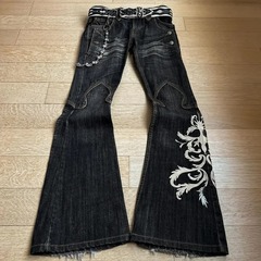欧米のクロスボーダー新型重工刺繍ジーパン男女パンクパンフレアパンツy2k水洗い長ズボン暗黒系ズボン