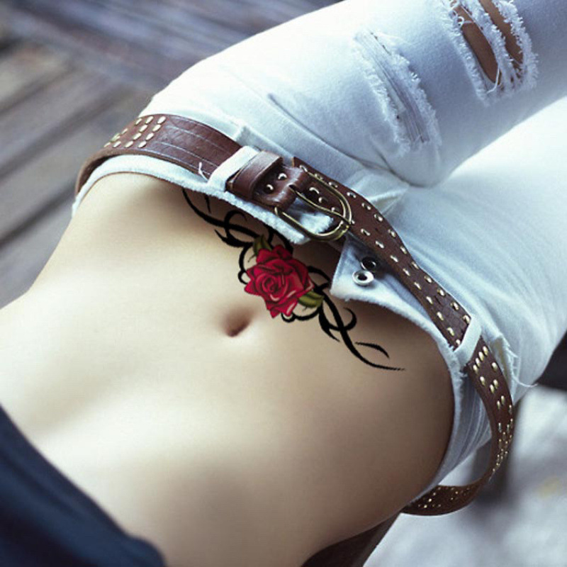 Red Rose Tattoo Stickers to Cover Scars, Waterproof Women's Long-Lasting Concealer, Sexy and Realistic Waist and Abdomen Tattoo Stickers