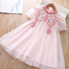Girls' Summer Dress 2024 New Children's Cheongsam Chinese Ancient Style Summer Outfit Princess Skirt Baby Collar