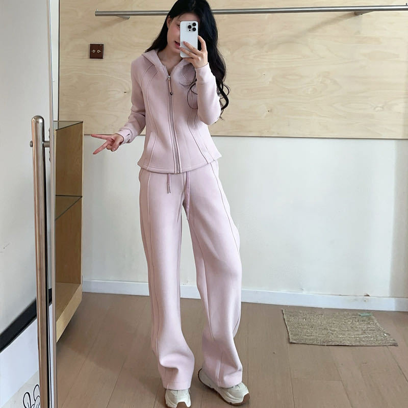 lulu同款秋冬加厚连帽小蛮腰修身套装防风外套休闲百塔运动休闲