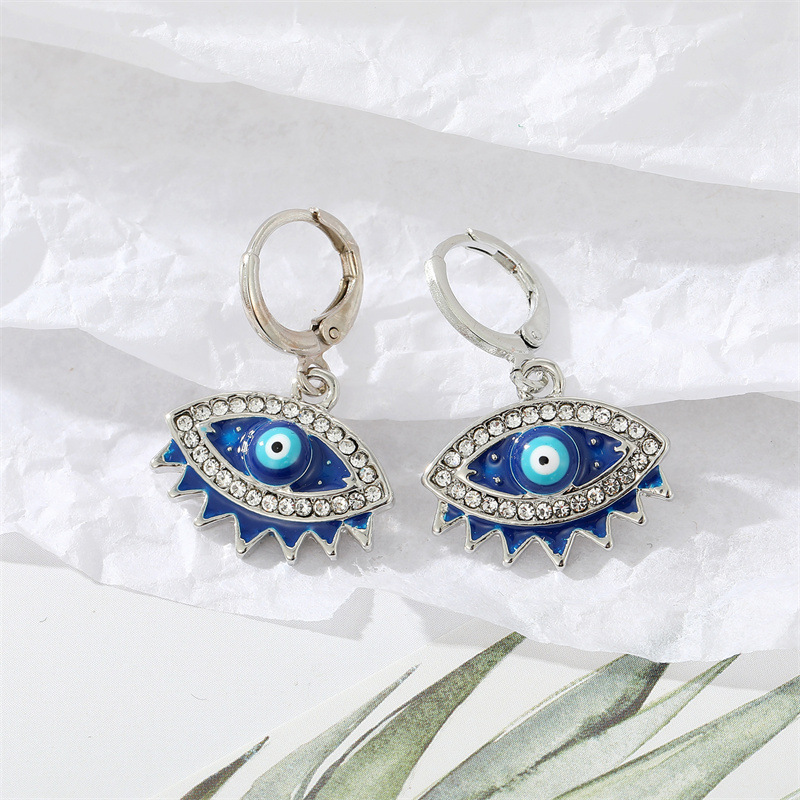 Earrings Classification Wedding, Travel, Birthday, Festival Occasion Fashion Retro Inlaid Rhinestone Turkish Eye Alloy Earrings