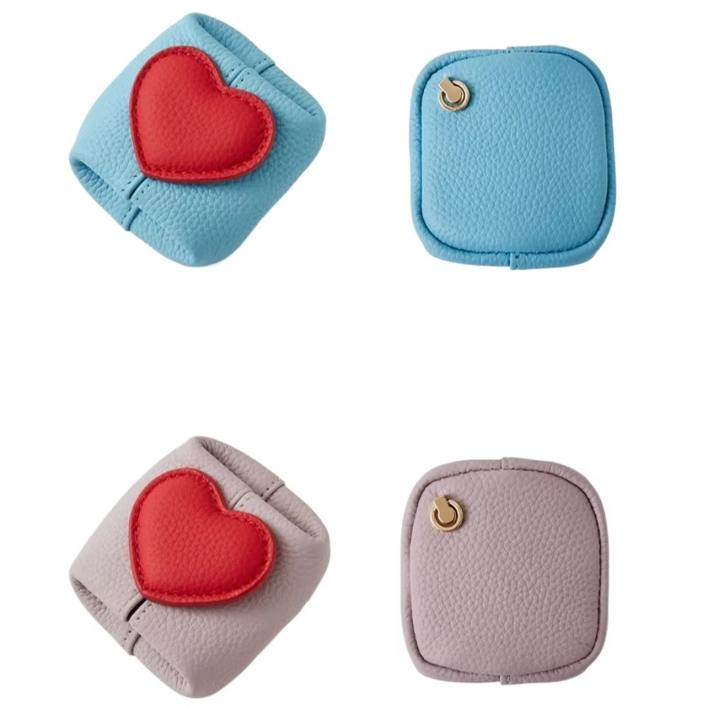 Cross-border heart-shaped coin purse, lychee pattern tofu square snap button lanyard small coin purse