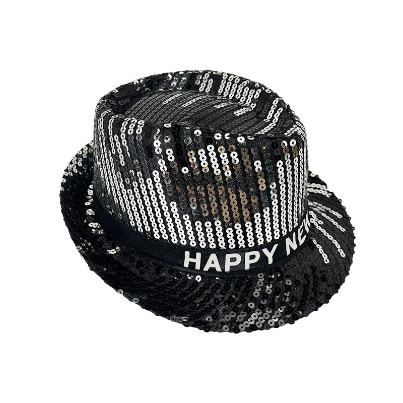 Feliz año nuevo transfronterizo feliz año nuevo partido gorra de jazz sequinilla gorra de jazz color brillante