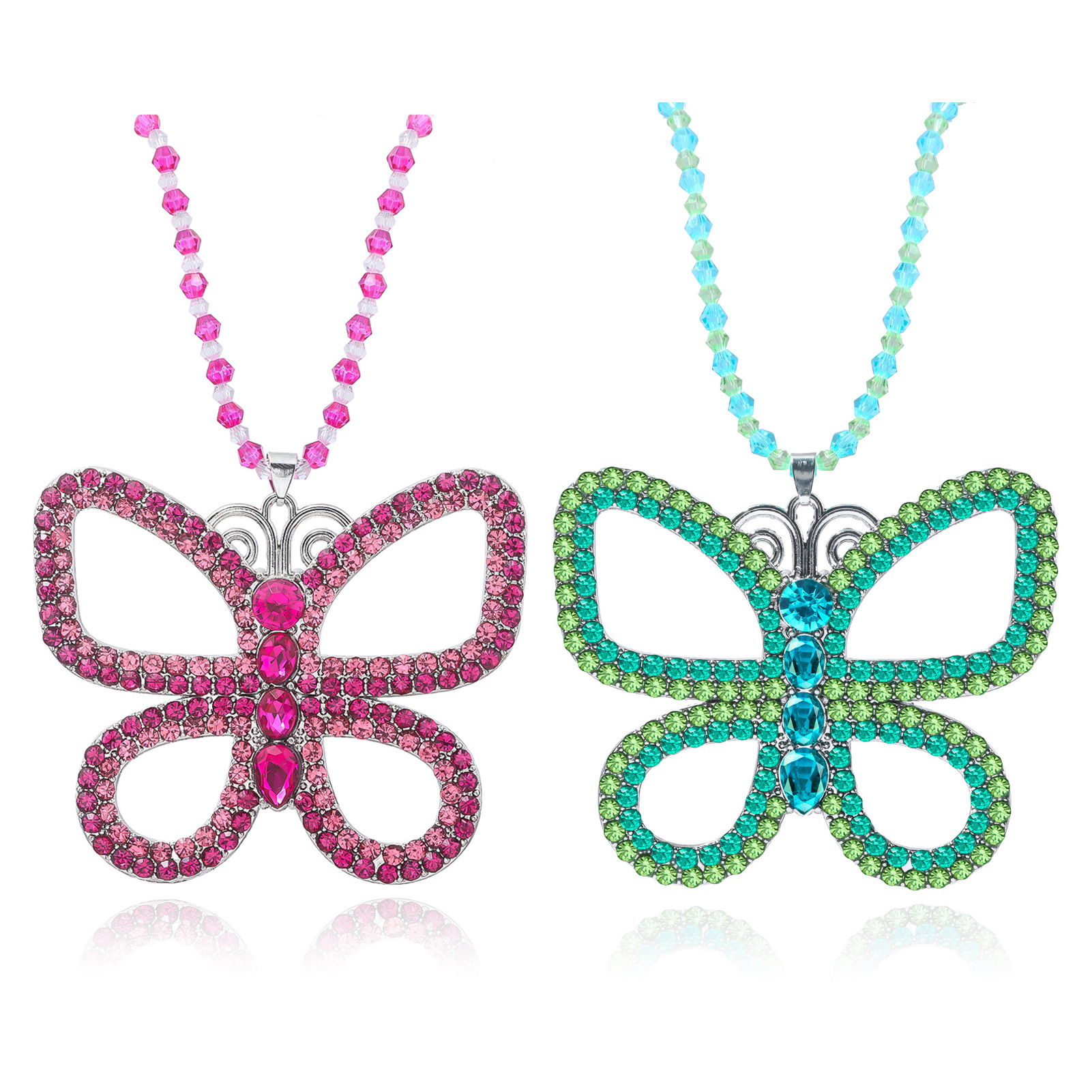 Girls Dream Thirty Exquisite Diamond Butterfly Necklace European and American Women Hollow Fashion Full Diamond Pendant Sweater Chain