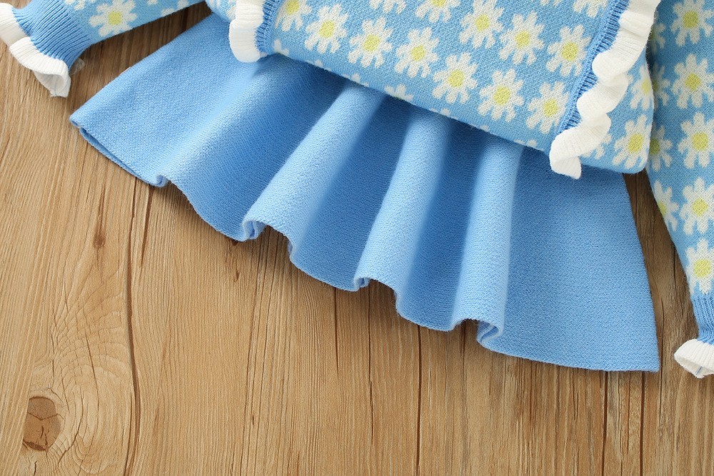 Girls' Sweater Set 2023 Autumn/Winter New Western Korean Edition Women's Treasure Flower Ear Edge Long sleeved_voghion.com