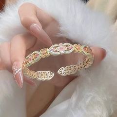 足银999.9宫廷风花满筑珐琅描金繁花手镯高级轻奢时尚手环送女友