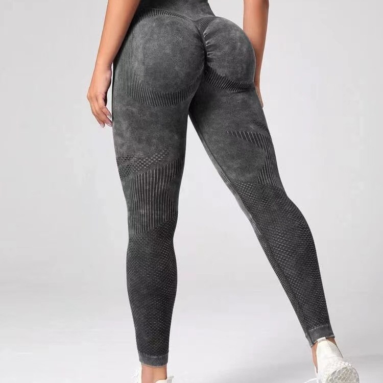 Hueco sin peldaño vestido de cintura alta mel桃 hips mujer lavado esmerizado pantalones deportivos ajustados nuevos pantalones de gimnasio de caderas
