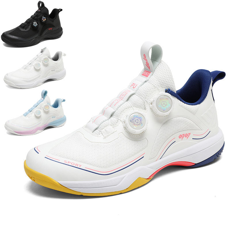 New Style Table Tennis Shoes Rotating Buckle Badminton Shoes Men and Women Outdoor Sports Running Shoes Tennis Training Shoes Carbon Plate Bottom
