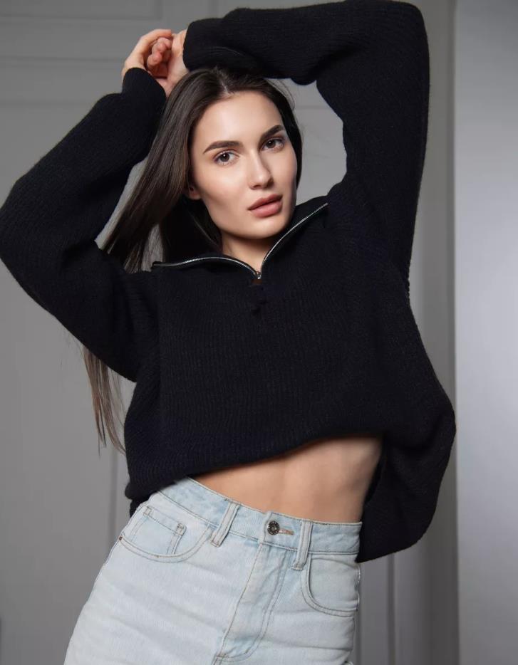Lockerer, übergroßer Strickpullover mit halblangem Revers und kontrastierendem Streifenmuster für Damen_voghion.com