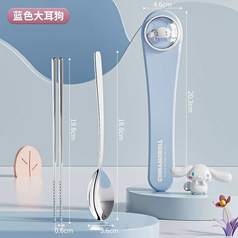 Sanrio, handheld genuine set stainless steel for students, tableware