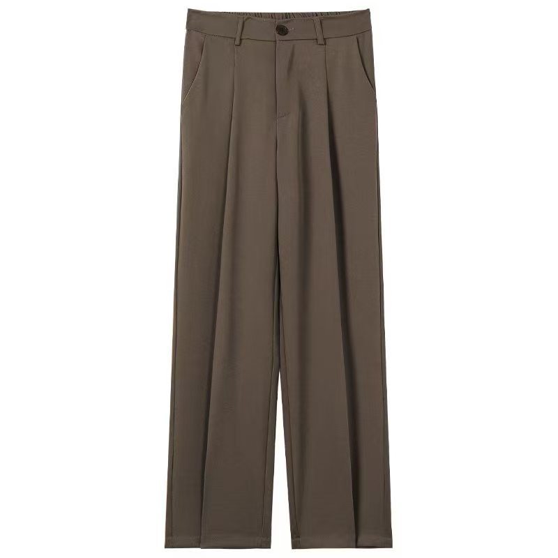 Pantalones finos de verano para hombres rectos sueltos japoneses de color sólido simple drapeado casual de alta gama pantalones de traje beige image 11