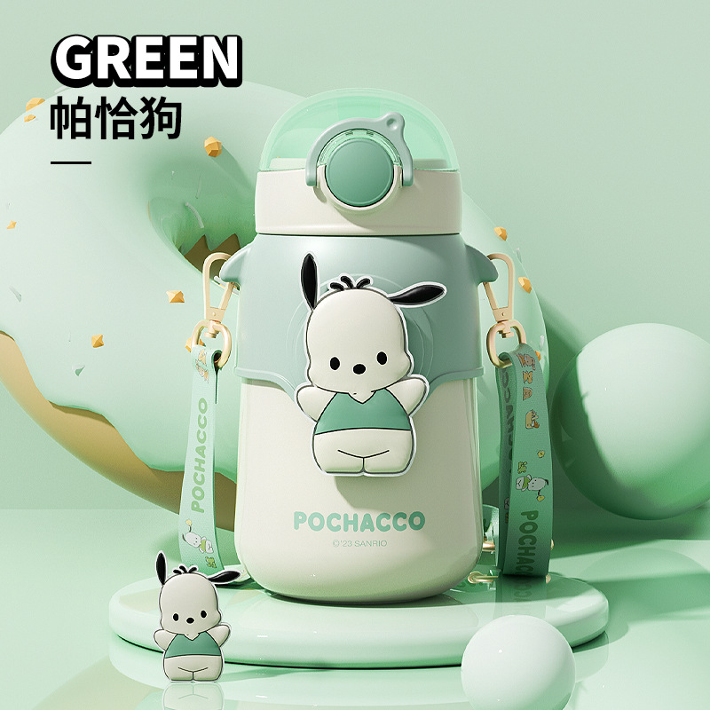 Sanrio Taza de aislamiento para estudiantes autorizada genuina Taza de agua deportiva de dibujos animados Taza de paja femenina personalizada Taza de tapa elástica linda