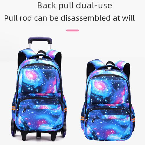 Natural fish factory direct sales middle and high school students telescopic backpack, multi-color versatile large capacity six-wheel stair-climbing backpack