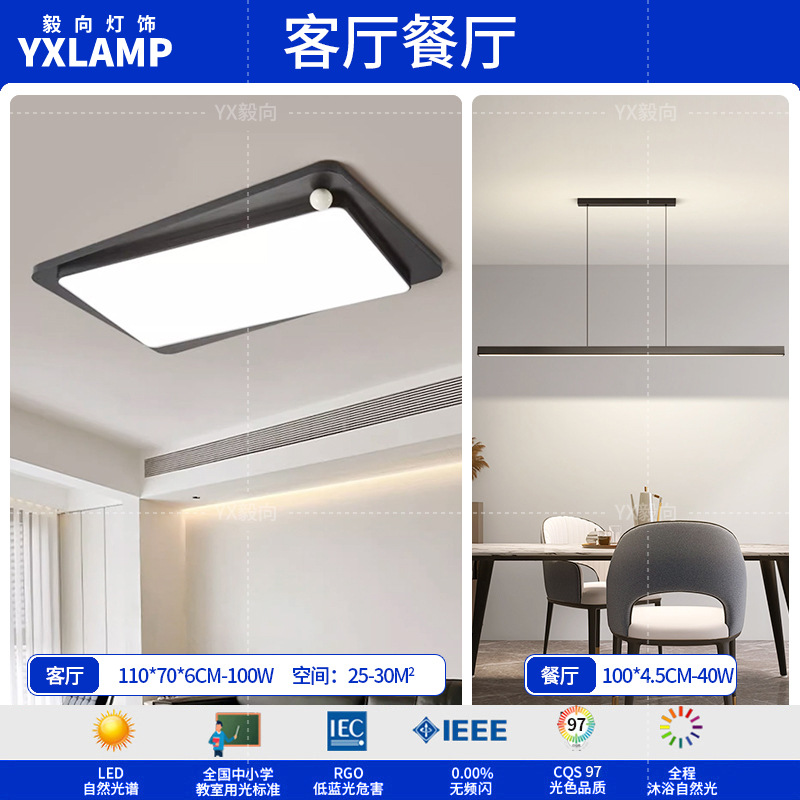 Luz de techo minimalista italiana sala de estar luz principal LED atmósfera creativa simple negro de alto nivel protección de ojos lámpara de dormitorio principal