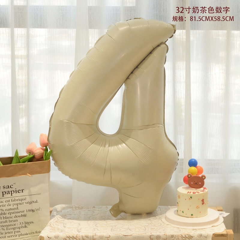 新品インスタ风32インチキャラメルクリーム色アルミ膜デジタルバルーン子供诞生日満1年パーティー装饰アレンジ|undefined