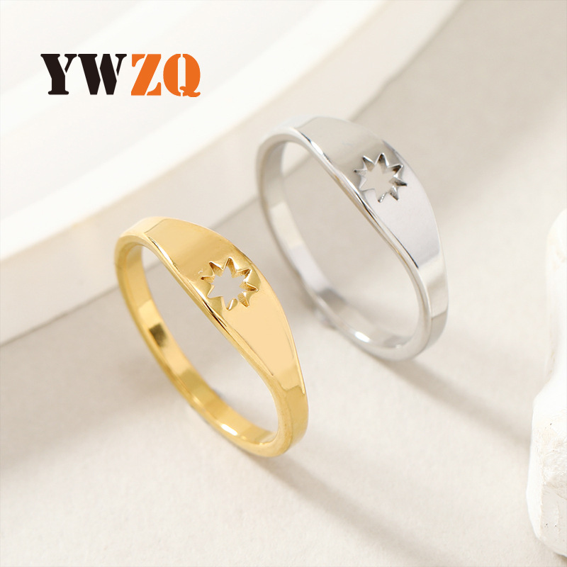 Europa y América nueva moda simple anillo no-desvanecimiento creativo corte hueco estrella de seis puntas de acero inoxidable anillo joyería fábrica image 3