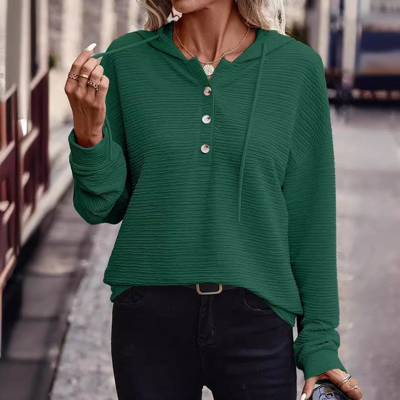 2026 Autumn and Winter New Solid Color Hooded Sweatshirt Jacket Casual Drop-Shoulder Long-Sleeved Top