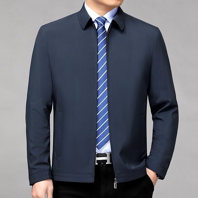 Brand Men's Jacket for Middle-Aged Men, 2026 New Spring and Autumn Style, Lapel Business Casual, Wrinkle-Free, Versatile Silk Jacket