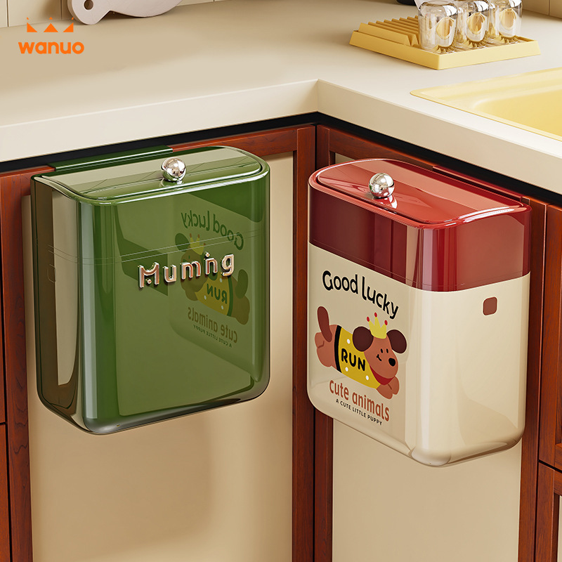 Kitchen Trash Can for Home Use, Stylish Wall-Mounted Design, No Need to Bend Over, Retro Sealed Trash Bin with Lid for Kitchen Waste and Bathroom Kitchen Trash Can for Home Use, Stylish Wall-Mounted Design, No Need to Bend Over, Retro Sealed Trash Bin with Lid for Kitchen Waste and Bathroom