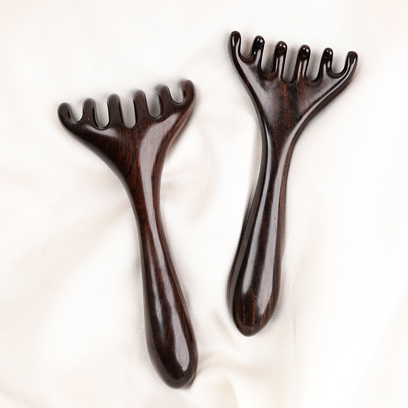 Purple Sandalwood Five-Claw Rake Massage Comb, Multifunctional Head Comb, Meridian Brush, Portable Scalp Therapy Five-Finger Comb