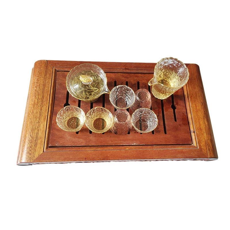 Glass tea set, with a forged pattern teapot for office, tea cup