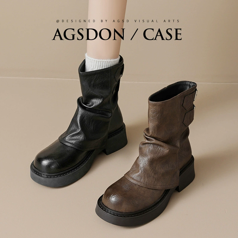 Ботинки Augu Shiden Martin для женщин, новинка 2025 года, осенние, винтажные, коричневые, в стиле wasteland, мешковатые, короткие ботинки в стиле ковбоя